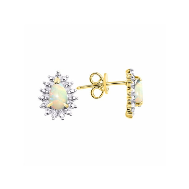 14 K Gold 6x4MM Opal Stud Solid Gold Stud Earrings Gemstones